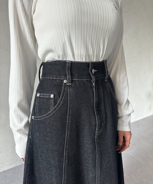 Thevon（ゼボン）の「デニムハイウエストフレアスカート（スカート・レディース・ブラック/ネイビー・M/S）」の17枚目の写真