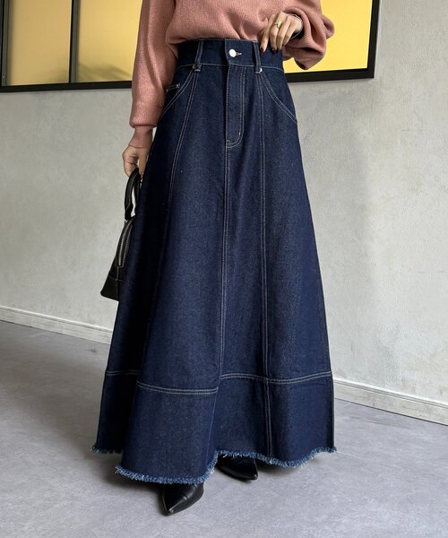 Thevon（ゼボン）の「デニムハイウエストフレアスカート（スカート・レディース・ブラック/ネイビー・M/S）」の18枚目の写真