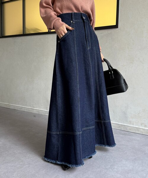 Thevon（ゼボン）の「デニムハイウエストフレアスカート（スカート・レディース・ブラック/ネイビー・M/S）」の21枚目の写真