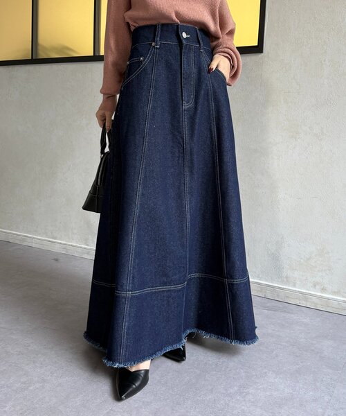 Thevon（ゼボン）の「デニムハイウエストフレアスカート（スカート・レディース・ブラック/ネイビー・M/S）」の22枚目の写真