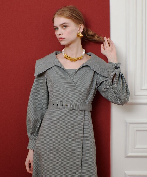 LOULOU WILLOUGHBY(ルルウィルビー)の「【LOULOU WILLOUGHBY】W先染めセーラーカラーワンピース(ワンピース・レディース・グレー/ブラック系その他・2/1)」の2枚目の写真