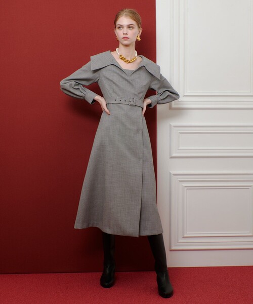 LOULOU WILLOUGHBY(ルルウィルビー)の「【LOULOU WILLOUGHBY】W先染めセーラーカラーワンピース(ワンピース・レディース・グレー/ブラック系その他・2/1)」の7枚目の写真