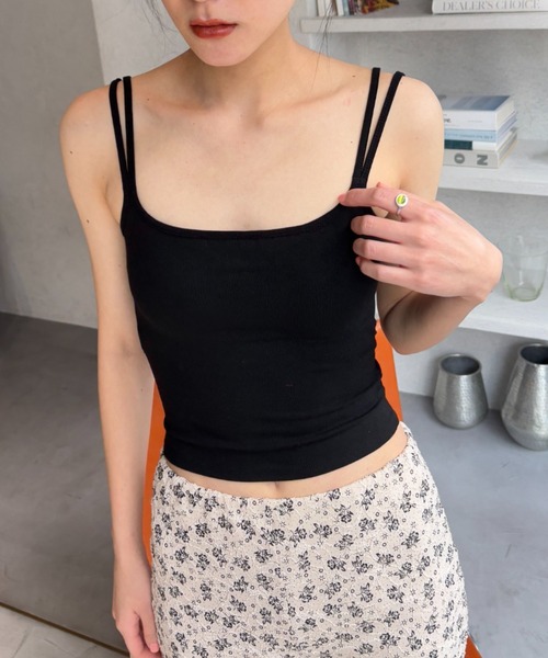 FUULLY STUDIO(フーリィーステューディオ)の「カップ付きダブルストラップキャミ(キャミソール・レディース・ブラック/ライトイエロー/ホワイト/杢グレー・FREE)」の6枚目の写真