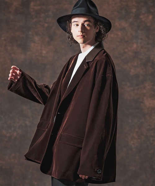 mj10996-襟切り替えAラインベルベットジャケット(JIH-R1131