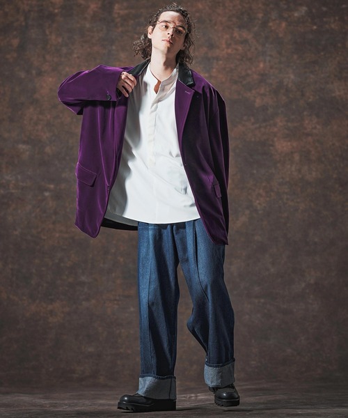 mj10996-襟切り替えAラインベルベットジャケット(JIH-R1131