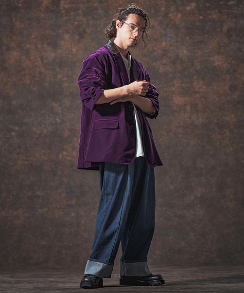 mj10996-襟切り替えAラインベルベットジャケット(JIH-R1131