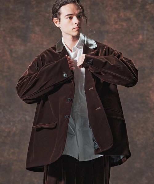 mj10996-襟切り替えAラインベルベットジャケット(JIH-R1131