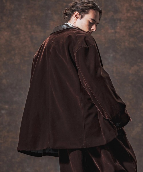 mj10996-襟切り替えAラインベルベットジャケット(JIH-R1131