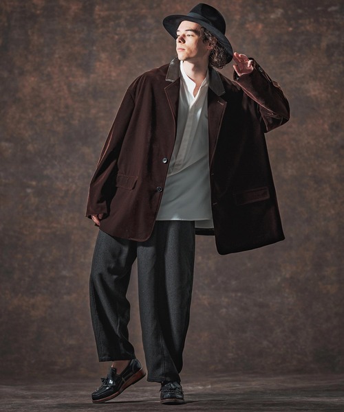 Jih Nunc（ジーヌンク）の「mj10996-襟切り替えAラインベルベットジャケット(JIH-R1131)（テーラードジャケット・メンズ・ブラック/パープル/ブラウン・L/M/S）」の18枚目の写真