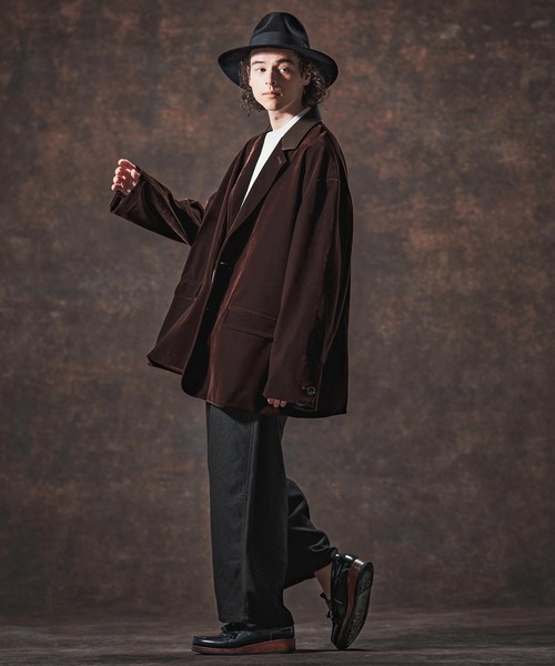 mj10996-襟切り替えAラインベルベットジャケット(JIH-R1131