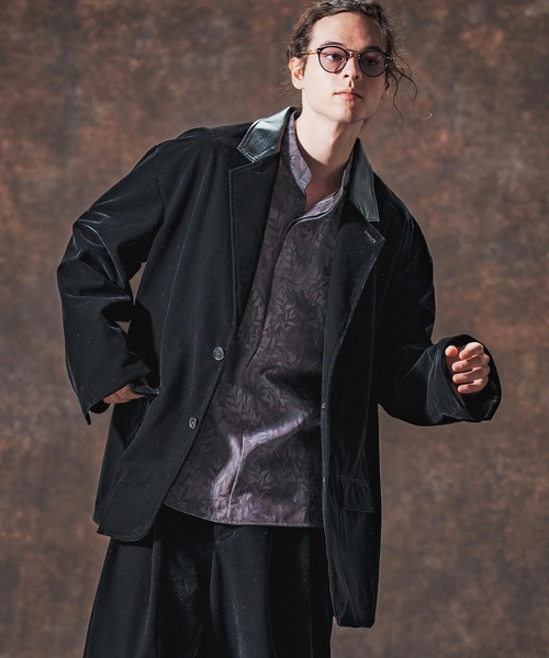 mj10996-襟切り替えAラインベルベットジャケット(JIH-R1131