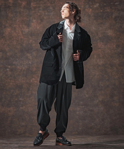 mj10996-襟切り替えAラインベルベットジャケット(JIH-R1131