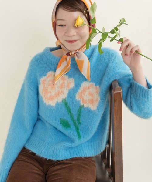 花モチーフ起毛インターシャプルオーバー（ニット/セーター）｜CHILD