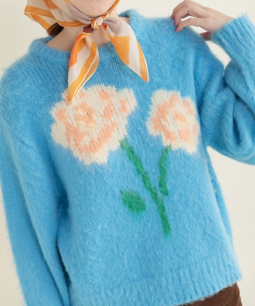 CHILD WOMAN 花モチーフ起毛インターシャプルオーバー 花モチーフ起毛インターシャプルオーバー（ニット/セーター）｜CHILD