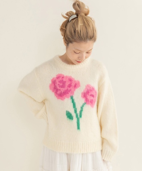花モチーフ起毛インターシャプルオーバー（ニット/セーター）｜CHILD