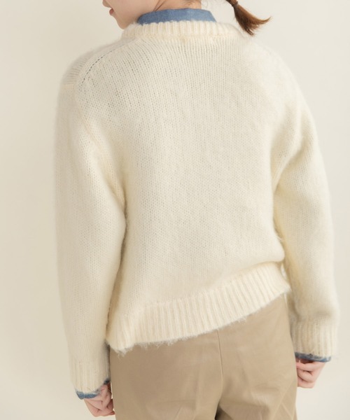 CHILD WOMAN（チャイルドウーマン）の「花モチーフ起毛インターシャプルオーバー（ニット/セーター・レディース・ネイビー/アイボリー/ブルー・FREE）」の8枚目の写真