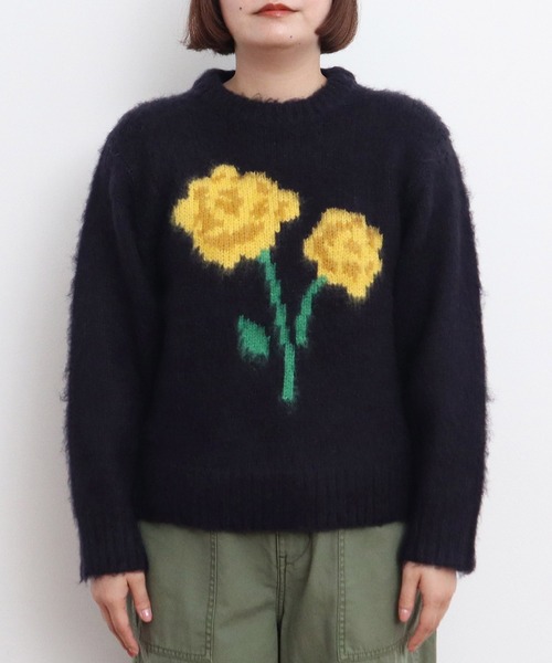 CHILD WOMAN（チャイルドウーマン）の「花モチーフ起毛インターシャプルオーバー（ニット/セーター・レディース・ネイビー/アイボリー/ブルー・FREE）」の21枚目の写真