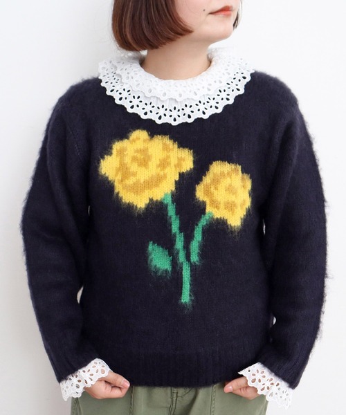 CHILD WOMAN（チャイルドウーマン）の「花モチーフ起毛インターシャプルオーバー（ニット/セーター・レディース・ネイビー/アイボリー/ブルー・FREE）」の14枚目の写真