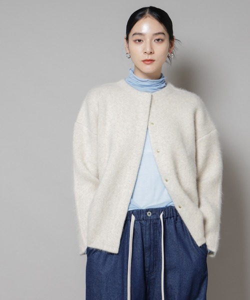 セール】ウォッシャブルフォックスリバーニットジャケット（ノーカラー