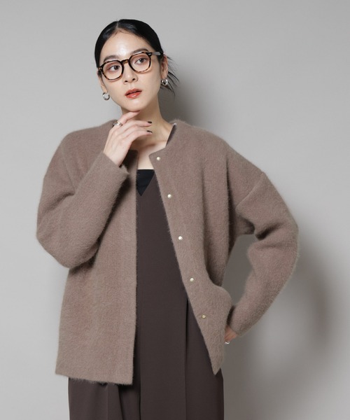 セール】ウォッシャブルフォックスリバーニットジャケット（ノーカラー