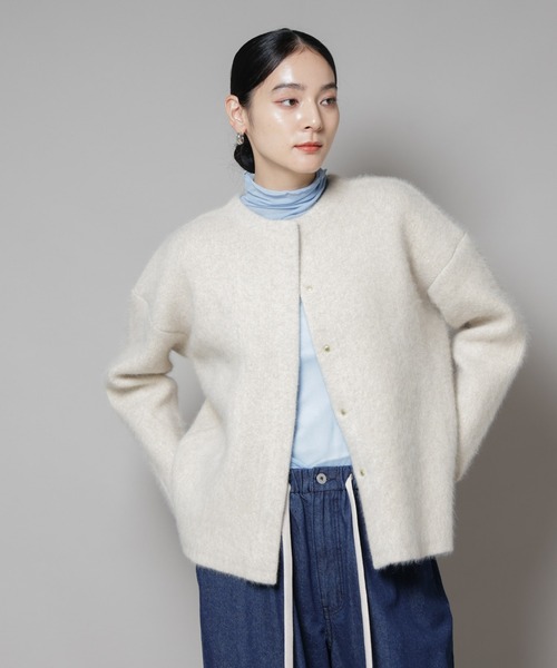 ウォッシャブルフォックスリバーニットジャケット（ノーカラー