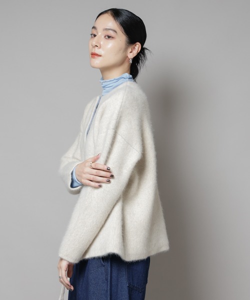 セール】ウォッシャブルフォックスリバーニットジャケット（ノーカラー