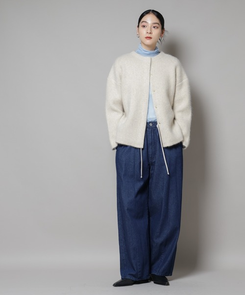 セール】ウォッシャブルフォックスリバーニットジャケット（ノーカラー