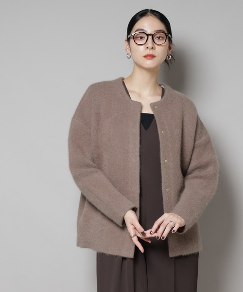 セール】ウォッシャブルフォックスリバーニットジャケット（ノーカラー