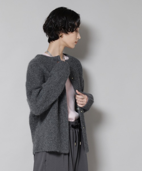 セール】ウォッシャブルフォックスリバーニットジャケット（ノーカラー