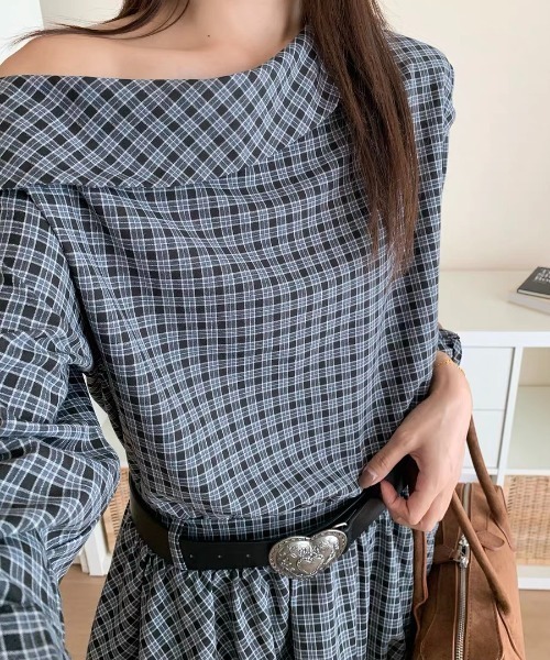 gossip!ロサンゼルス(ゴシップロサンゼルス)の「ハーフショルダー チェック柄ワンピース(定番アイテム)(シャツワンピース・レディース・チェック・M)」の8枚目の写真
