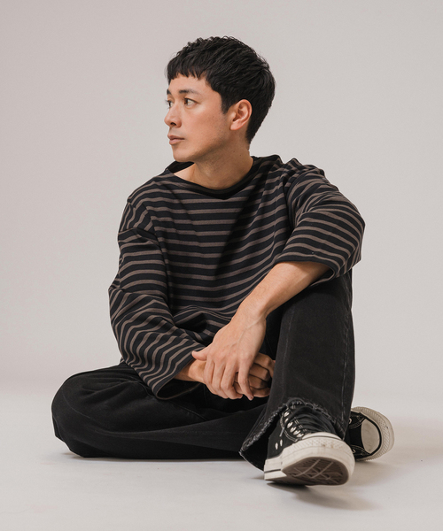 SAINT JAMES（セントジェームス）の「SAINT JAMES (セントジェームス) 別注 ウエッソン ルーズ ボーダー（Tシャツ/カットソー・メンズ・ブラック/アイボリー・4/5/6）」の5枚目の写真