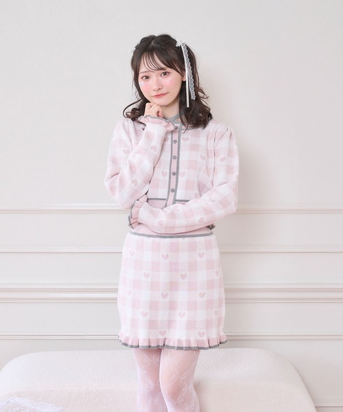 セール】ハートギンガムチェックニットセットアップ（セットアップ