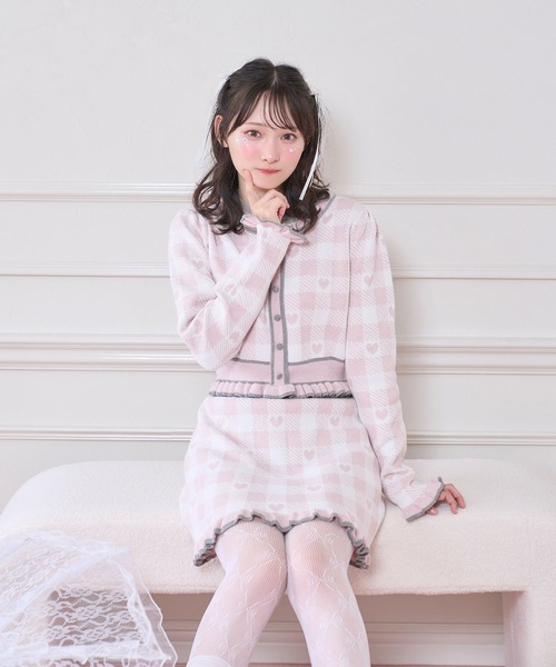 ハートギンガムチェックニットセットアップ（セットアップ）｜Honey