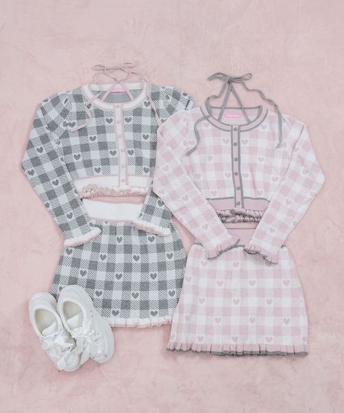 セール】ハートギンガムチェックニットセットアップ（セットアップ