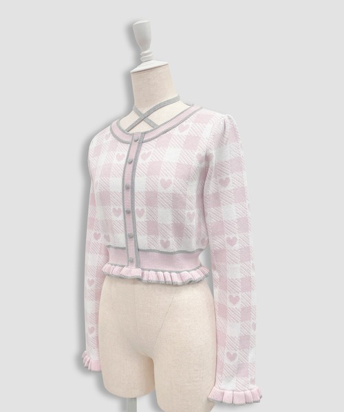 ジュンアンドロペ　ギンガムニットセットアップ　セット販売 セール】ハートギンガムチェックニットセットアップ（セットアップ