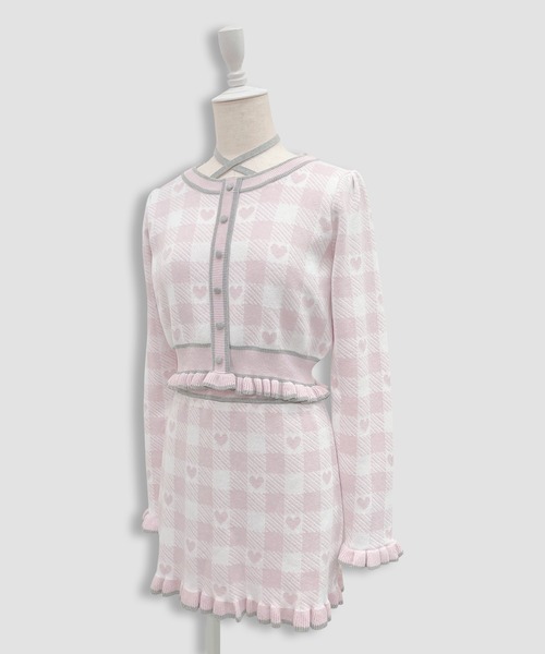 セール】ハートギンガムチェックニットセットアップ（セットアップ