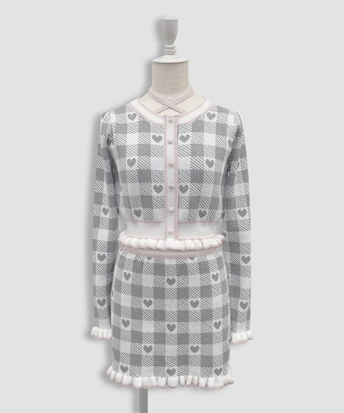 セール】ハートギンガムチェックニットセットアップ（セットアップ