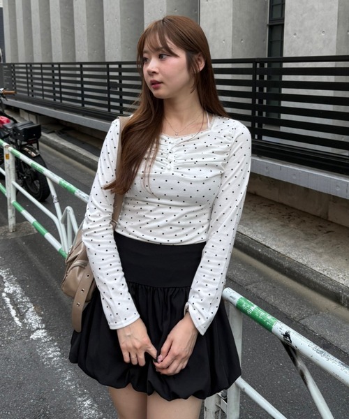 continuer de NICE CLAUP（コンティニューデナイスクラップ）の「花柄・ドットレーストップス（Tシャツ/カットソー・レディース・ネイビー/オフホワイト/ピンク/ライトグレー/ドット・FREE）」の5枚目の写真