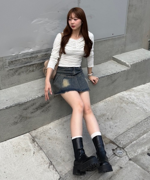 continuer de NICE CLAUP（コンティニューデナイスクラップ）の「花柄・ドットレーストップス（Tシャツ/カットソー・レディース・ネイビー/オフホワイト/ピンク/ライトグレー/ドット・FREE）」の19枚目の写真