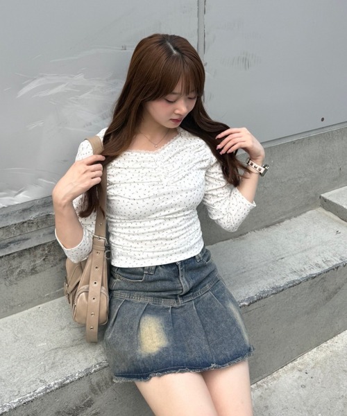 continuer de NICE CLAUP（コンティニューデナイスクラップ）の「花柄・ドットレーストップス（Tシャツ/カットソー・レディース・ネイビー/オフホワイト/ピンク/ライトグレー/ドット・FREE）」の22枚目の写真