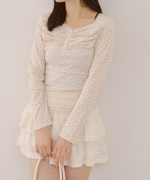 continuer de NICE CLAUP（コンティニューデナイスクラップ）の「花柄・ドットレーストップス（Tシャツ/カットソー・レディース・ネイビー/オフホワイト/ピンク/ライトグレー/ドット・FREE）」の14枚目の写真