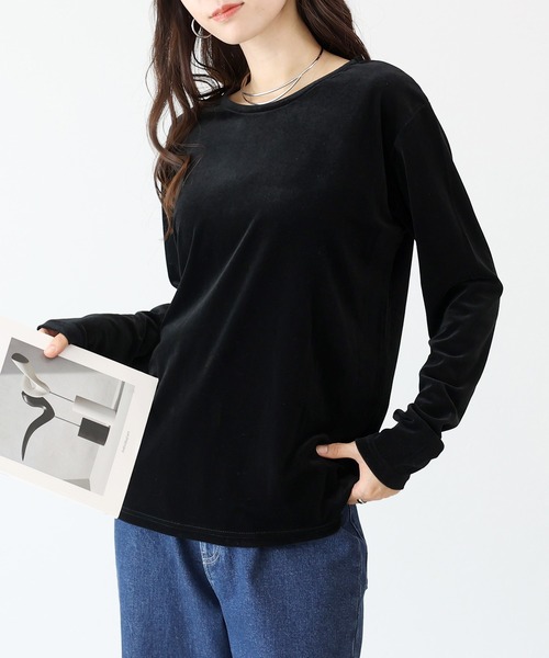 Aletta vita(アレッタビータ)の「シアーベロアプルオーバー(Tシャツ/カットソー・レディース・ブラック/オフホワイト/ダークブラウン・M)」の2枚目の写真