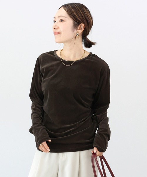 Aletta vita(アレッタビータ)の「シアーベロアプルオーバー(Tシャツ/カットソー・レディース・ブラック/オフホワイト/ダークブラウン・M)」の6枚目の写真
