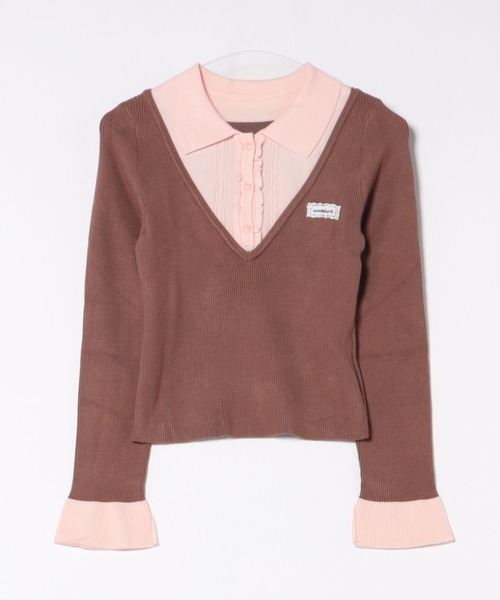 Fano Studios（ファノ ストゥディオズ）の「フェイクツーピース レイヤード風 ポロニットトップス SP25f017【SunsetPark】【2025AW】（ニット/セーター・レディース・ブラウン/グレー・S/M/L）」の10枚目の写真