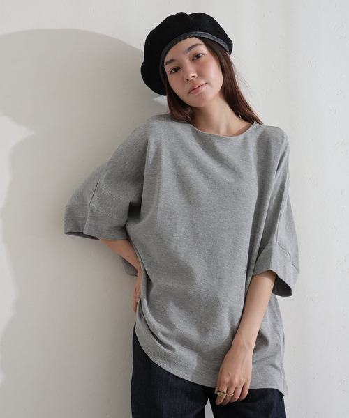 ElegChic(エレグシック)の「コットンワッフル7分袖ドルマンTシャツ(Tシャツ/カットソー・レディース・ホワイト/ネイビー/パープル/ブラック/杢グレー/チャコールグレー・M/XL/4L)」の4枚目の写真