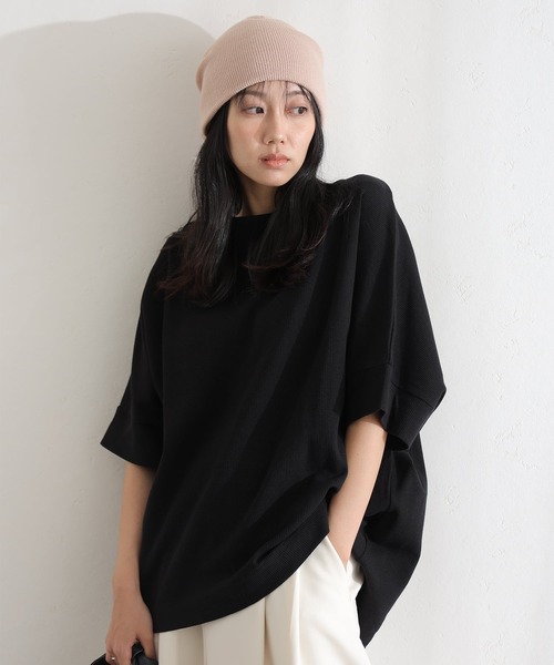 ElegChic(エレグシック)の「コットンワッフル7分袖ドルマンTシャツ(Tシャツ/カットソー・レディース・ホワイト/ネイビー/パープル/ブラック/杢グレー/チャコールグレー・M/XL/4L)」の2枚目の写真