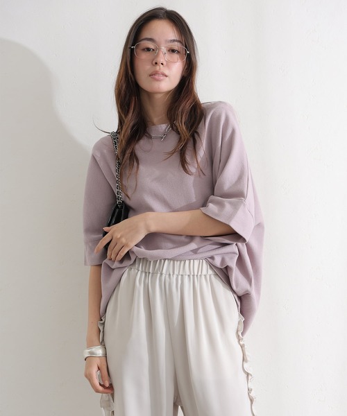 ElegChic(エレグシック)の「コットンワッフル7分袖ドルマンTシャツ(Tシャツ/カットソー・レディース・ホワイト/ネイビー/パープル/ブラック/杢グレー/チャコールグレー・M/XL/4L)」の9枚目の写真