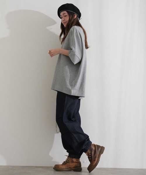 ElegChic(エレグシック)の「コットンワッフル7分袖ドルマンTシャツ(Tシャツ/カットソー・レディース・ホワイト/ネイビー/パープル/ブラック/杢グレー/チャコールグレー・M/XL/4L)」の11枚目の写真