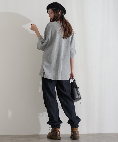 ElegChic(エレグシック)の「コットンワッフル7分袖ドルマンTシャツ(Tシャツ/カットソー・レディース・ホワイト/ネイビー/パープル/ブラック/杢グレー/チャコールグレー・M/XL/4L)」の12枚目の写真