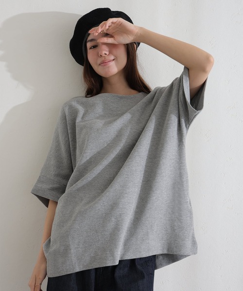 ElegChic(エレグシック)の「コットンワッフル7分袖ドルマンTシャツ(Tシャツ/カットソー・レディース・ホワイト/ネイビー/パープル/ブラック/杢グレー/チャコールグレー・M/XL/4L)」の13枚目の写真